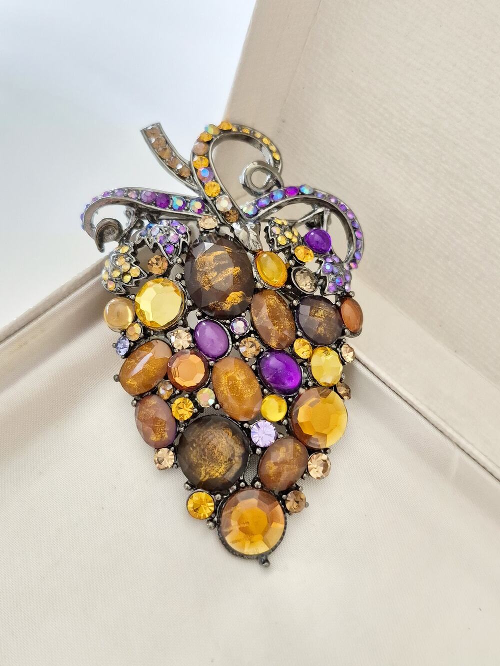 Large Grape Multi-color Rhinestone Brooch